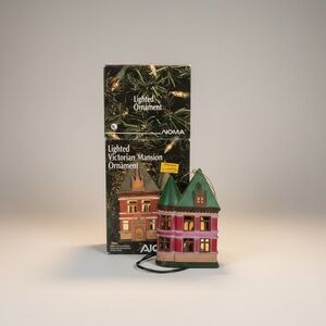 NOMA Festive Victorian Mansion Ornament - Green and Pink